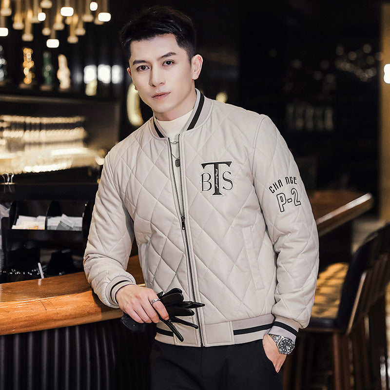 Men's Baseball Collar Slim-fit Youth Embroidered Cotton-padded Jacket