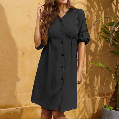 Women's Graceful And Fashionable V-neck Loose Button Dress