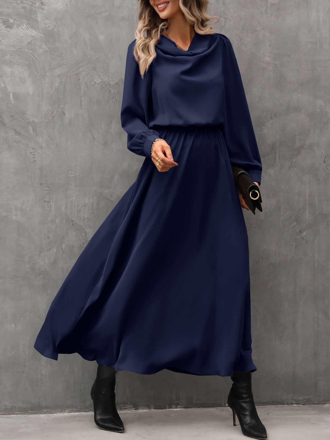 Long Sleeve Drape Dress Women