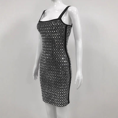 Rhinestone Mesh Sling Short Dress