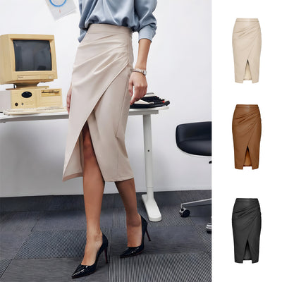 Leather Skirt Slim Fit High Waist Casual Slimming