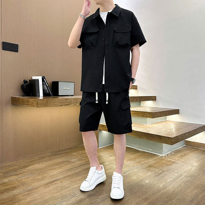 Men's Korean Style Youth Fashion Lapel T-shirt Suit