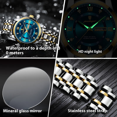 Waterproof Men's Double Calendar Luminous Quartz Watch