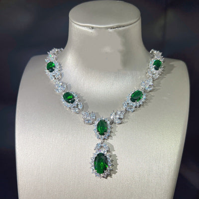 Emerald Tourmaline Diamond Earrings & Necklace Set